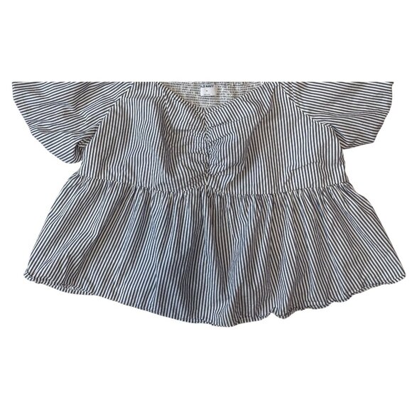 Old Navy 4X BlueWhite Babydoll Striped Ruched Smocking Puff Sleeve Top Plus Size - Picture 2 of 6